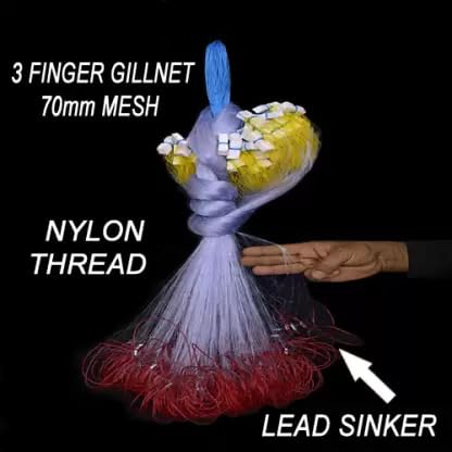 Image of PURKAIT Fishnet 3 Finger 70mm GILLNET Lead Sinker, Height 5F, UP Lenght 50F, Down Lenght 100F Fishing Net