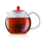 Bodum ASSAM Teebereiter (Glasgriff, Farbiger Deckel, Permanent Kunststofffilter, 1,0 liters) rot