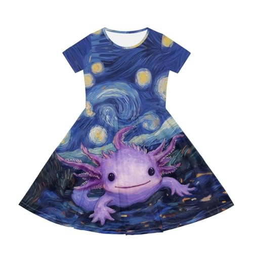 Girls Dresses Size 2-14 Kids Summer Short Sleeve Skater Dress Beach Midi Party Dresses