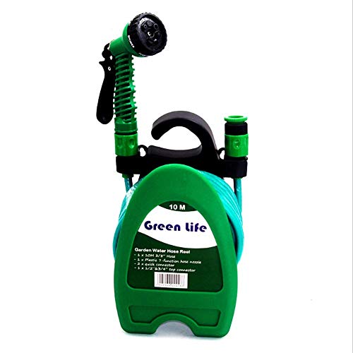 XIONGDA Wall-Fixed Hose Reel,Garden Hose Set,Including Hose Reel and 10-m 3-Layer PVC Hose,7 Function Spray Gun,Perfect for Patios Spaces & Car Wash & Pets Shower