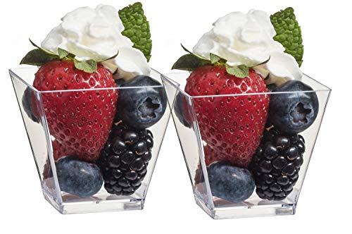 Zappy ZP-101-100 Ct Elegant Square Mini Cube 2Oz Clear Tasting Sample Shot Glasses 100 Ct Dessert Cups Disposable Plastic thumb #3
