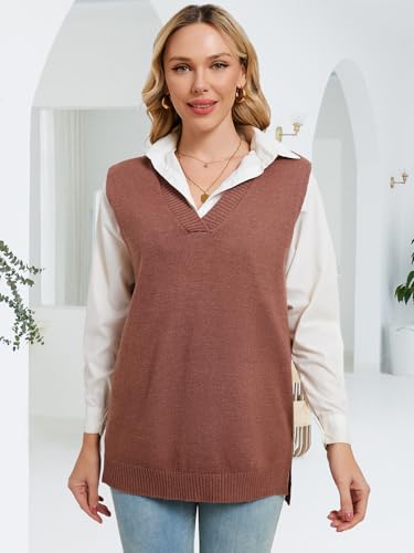 Oversized Sweater Vest Women V Neck Sleeveless Knit Trendy Casual Loose Fit Solid Color Pullover Sweater Vests Tank Top3