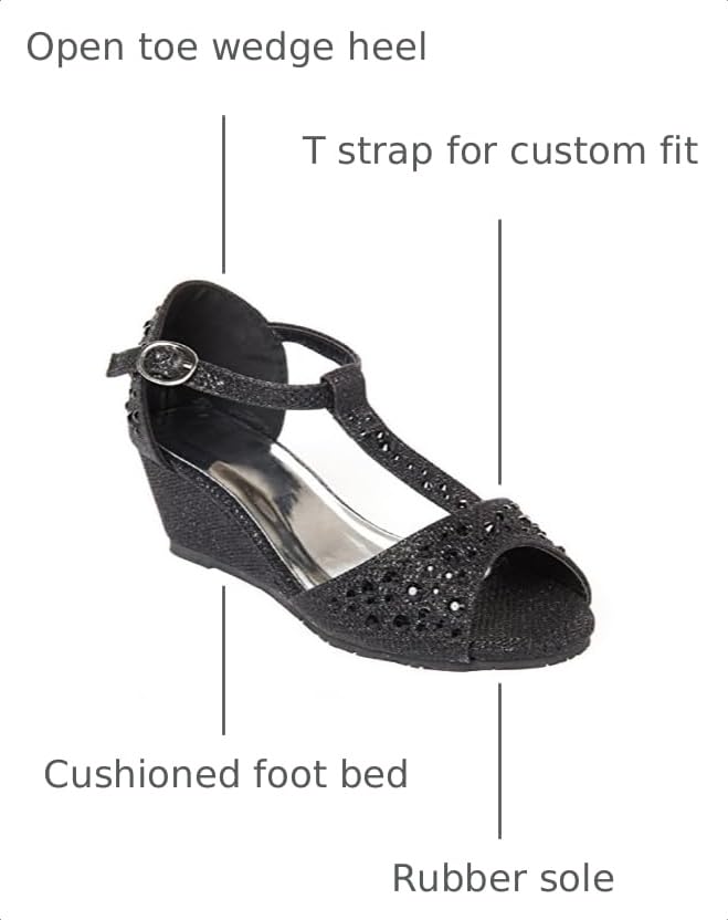 Image of Olivia K Girls Glitter and Rhinestone Open Toe Wedge Heel (Toddler /Little Girl)