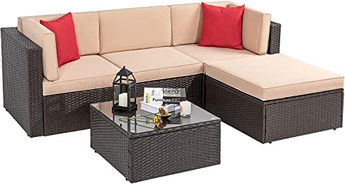 Image of Amazon Brand - Solimo Solara Outdoor 4 Seater Sofa Set | Balcony Sofa | Patio Furniture Sets | Conversation Sets | Wicker | Garden | Balcony | (Brown-Cream)