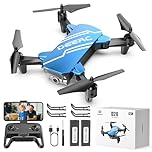 DEERC D20 Mini Drone with 720P HD Camera for Kids Beginners, Foldable RC Quadcopter with Voice Control, Gestures Selfie, Altitude Hold, Gravity Control, 3D Flips, One Key Start and 2 Batteries,Blue