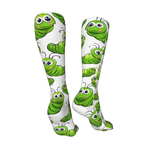 Cute Green Caterpillars Compression Socks for Kids Boys Girls, Knee High Soccer Socks Long Tube Funny Gifts for Running Sports Travel 19.8in2