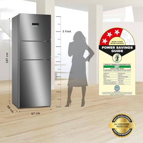 Image of Bosch 335L Max Flex,3 Star,8 in 1 Convertible,Vario Inverter,Frost Free Triple Door Refrigerator,Smoky Silver (CMC36K03NI)Interactive Display|18 Hrs Cooling Retention|Adaptive UI|Vita-Fresh Technology