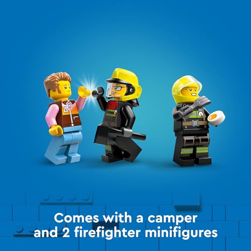 LEGO City 4x4 Fire Truck & Rescue Boat Toy for Kids 5+, Includes Truck, Trailer, Dinghy, Tent, Camper & 2 Firefighter Minifigures