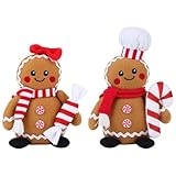 BWFY Christmas Gingerbread Man Plush Toys Set of 2, Festive Gingerbread Couple Stuffed Animals with Candy Props, Xmas Decorations & Gifts, Christmas Holiday Home Decor