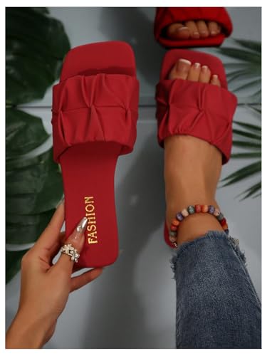 Image of GORGLITTER Women's Summer Cute Flat Sandals Dress Slide Sandals Square Toe Wedding Shoes Vacation Trendy Sandals 2026