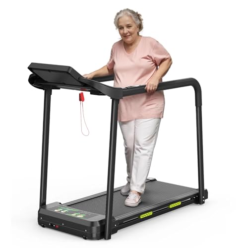 Foldable Walking Pad Treadmill for Seniors - Compact & Safe Exercise Equipment with Large LED Display, Long Handrails for Balance, 300 lbs Capacity - Perfect for Home Fitness
