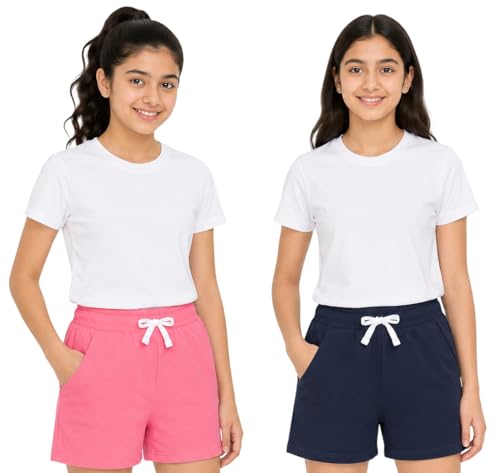 Image of Cloth Theory Premium Cotton Shorts for Girls - Regular Fit Pocket Shorts for Girls Pack of 2