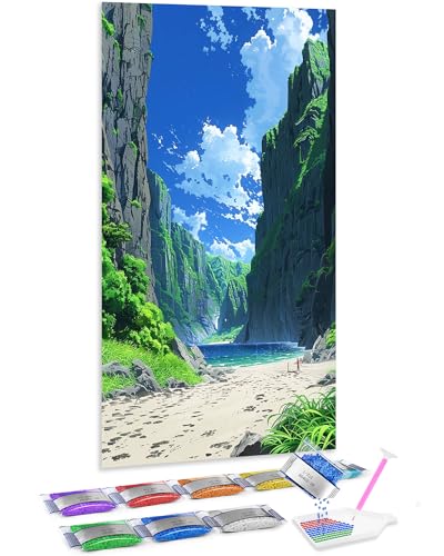 Kit completo de diamond painting 5D de valles y lagos para decorar tu salón, 70x40 cm
