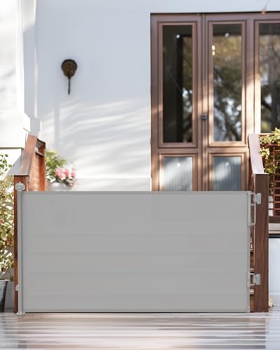 Image of Cumbor 76" Wide Long Retractable Safety Gates for Stairs, Mesh Dog Gate for The House, 34" Tall Extra Wide Pet Gate for Dogs, Long Gates for Doorways, Hallways, Indoor/Outdoor(Gray)
