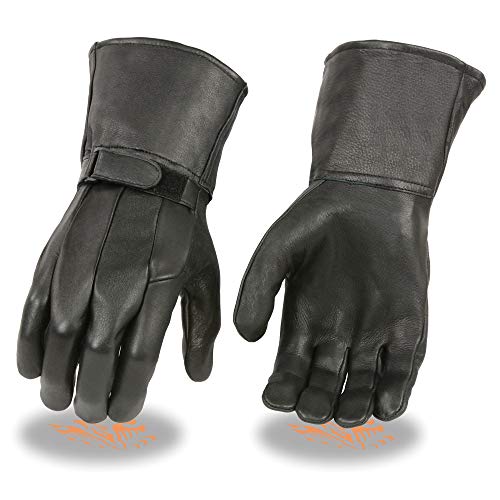 Men's Deerskin Thermal Lined Gauntlet Gloves (Black, L)