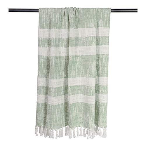 DII Rustic Farmhouse Cotton Stripe Blanket Throw with Fringe For Chair, Couch, Picnic, Camping, Beach, & Everyday Use , 50 x 60" - Distressed Mint