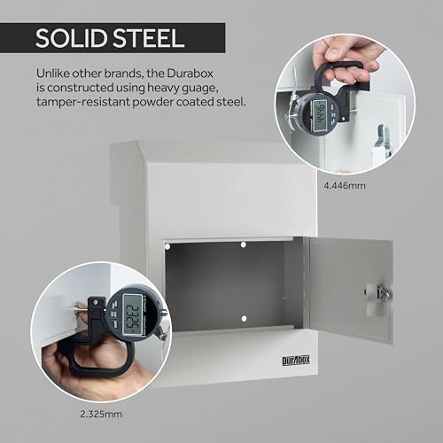 Image of Durabox Through-The-Door Drop Box Deposit Safe 12 x 6 x 15 - Heavy Duty Steel Mailbox with Lock for Receiving Mail, Checks, Letters, Cash and More for Home, Office and Commercial Use (D500) (Gray)