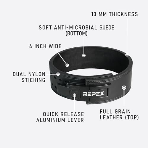 Image of 13mm True-Adjustable Lever Belt made of Genuine Leather and Aluminium Lever, 13mm gym belt with 2 yrs guarantee on lever and 5 yrs guarantee on belt. (Model- RE0104) (M)