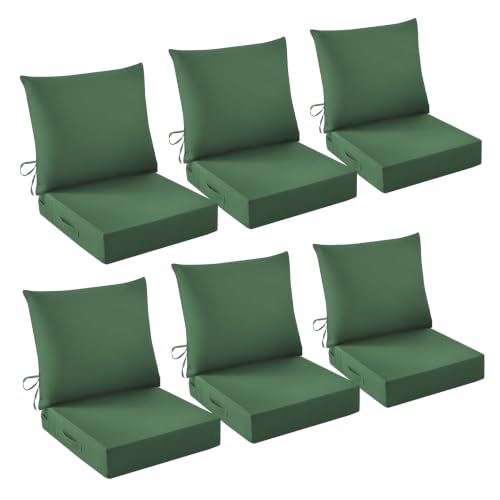 Image of Outdoor Chair Cushions, 24 x 24 Inch Outdoor Cushion for Patio Furniture, Patio Chair Cushion, Waterproof & Fade Resistant Deep Patio Furniture Cushion Set with Handle and Ties, ForestGreen (Set of 6)