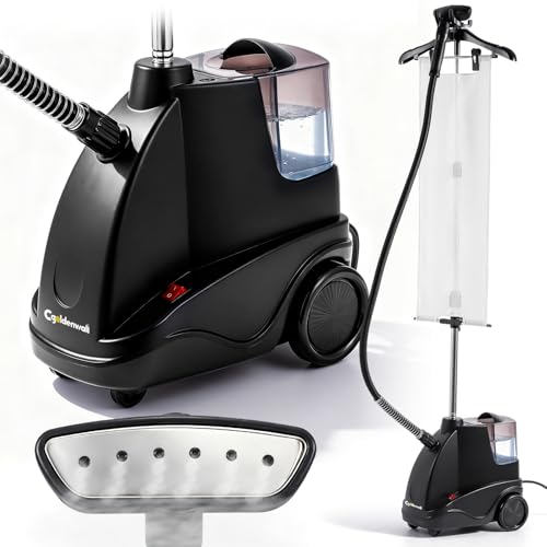 CGOLDENWALL Plancha de Vapor Vertical 1500W, Calentamiento Rápido en 40s, Depósito de Agua Desmontable de 2.9L, 2 Ajustes de Vapor para Todos los Tejidos con Accesorios