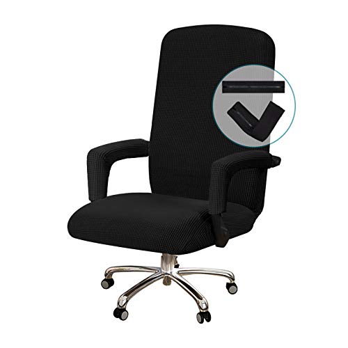 Flash Deals - 80% OFF Turquoize Office Chair Cover Stretchable Chair Cover for Office Chair Computer Chair Cover Large Office Chair Cover with Armrest Covers Jacquard Boss Chair Cover High Back, Washable, Large, Black