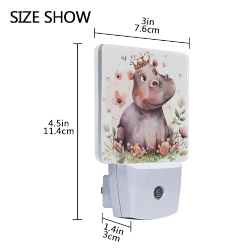 Image of Little Princess Hippo Night Lights 2 Pack Plug-in Wall Led Nightlight Auto Dusk-to-Dawn Sensor Lamps for Bedroom Kitchen Bathroom