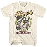 Poison 80s Hair Band Look What The Cat Dragged in Adult Short Sleeve T-Shirt Graphic Tee Beige