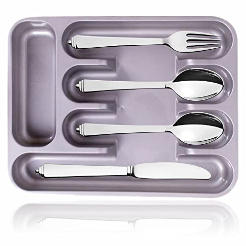 MUIZZ Cutlery Drawer Organiser Plastic Tray Kitchen Organizers Drawer Store Utensil Holder Tableware Tray 5 Compartment Cutlery & Gadget Organizer Kitchen Office School 34cm X 26.5cm X 5cm (N-12)