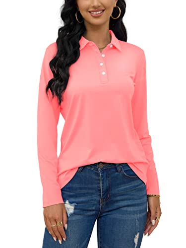 Tacvasen Womens Sun Protection Shirts Long Sleeve Upf 50+ Womens Long Sleeve Polo Shirts Golf Polo Collared Shirts Womens Work Shirts Pink #TOP3