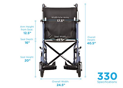 Nova Medical Products Lightweight Transport Chair With Locking Hand Brakes, Blue #TOP4