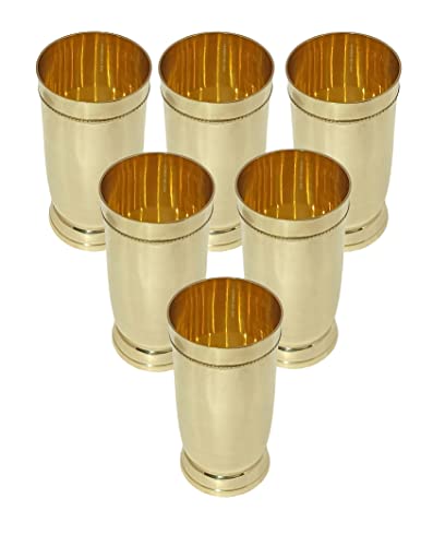 A & H ENTERPRISES Brass Glass with Plain Design for Serving, Drinking Water Drinkware, Serveware, Volume -250 ML Each – Set of 6 Pieces