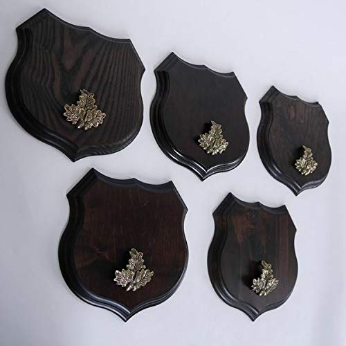 GTK - Geweihe & Trophäen KRUMHOLZ 5 carteles con escudo de jabalí en forma de escudo AF 19 cm, con hoja de roble, portada maciza + pequeña
