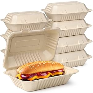 9 x 6 Clamshell Take Out Food Containers, 75 Pack Disposable To Go Containers, Compostable To Go Boxes, Biodegradable Food Containers Made of Sugar Cane Fibers