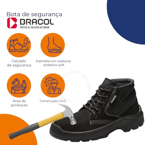 BOTA DE SEGURANÇA BRACOL BAE 4045BAE4400LL BICO PVC COURO NOBUCK PRETO C.A 40872 Tamanho:41