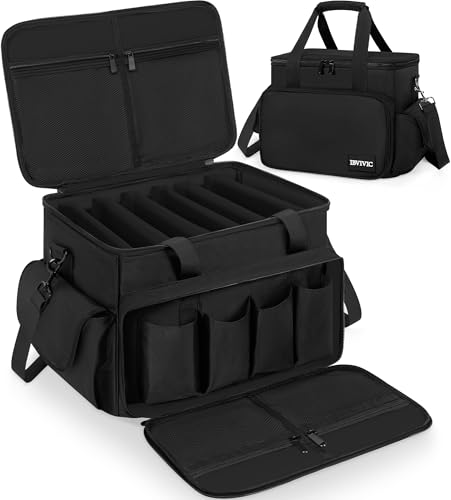 FREEAMG DJ Tasche, 1680D Nylon DJ Gigbag mit Abnehmbaren Trennwänden und Boden, DJ Kabel Organizer Tasche für Professionelle DJ Ausrüstung, Musikinstrumente und Zubehör, Schwarz (Klein)
