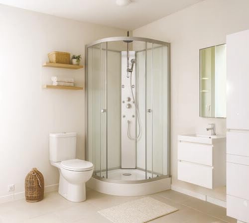 ONDEE - Cabina doccia idromassaggio AMELIA - Porta scorrevole - Bianco - quadrante 80cm