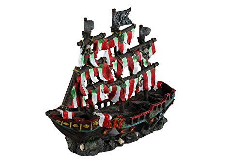 Image of Penn-Plax Deco-Replicas Striped Sail Shipwreck - Realistic Aquarium Shipwreck Ornaments - Durable Resin Nautical Decor for Freshwater & Saltwater Fish Tanks - 14 x 5.5 x 13 Inches, Medium Size