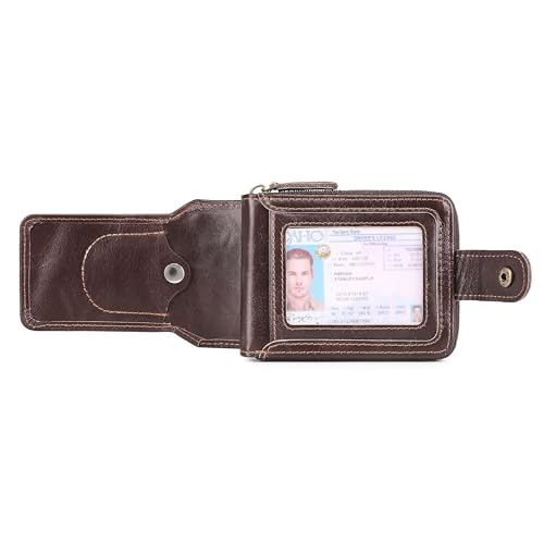 Image of Airtag Wallets For Men With Zipper RFID Blocking Leather Bifold Mens Wallet - Big Capacity Credit Card Travel Wallet - Flap ID Window Zip Coin Pocket (Coffee)