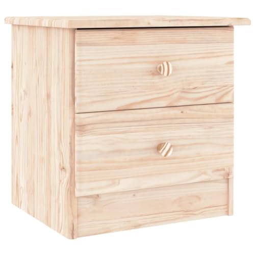 Yamxder ALTA - Table de chevet - 41 x 35 x 41 cm - En pin massif non traité - Meuble d'appoint moderne avec 2 tiroirs et boutons en bois - Pour salon et...