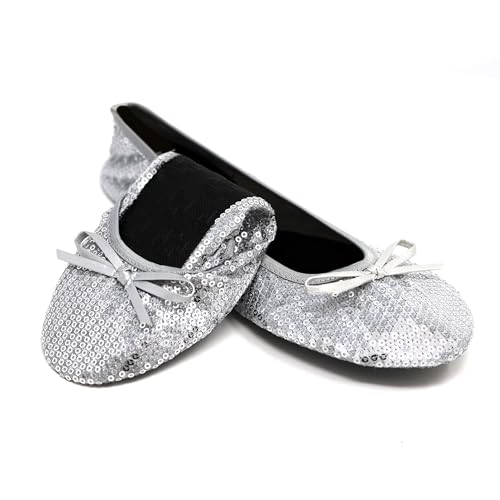 Image of Silky Toes Foldable Sequin Shoes for Women | Comfortable Dressy Flats for Weddings, Parties & Events | Ballet Purse Slippers