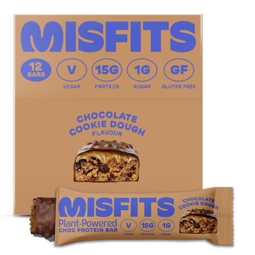 Misfits Vegan Protein Bar, Cookie Dough, Plant Based Chocolate Protein