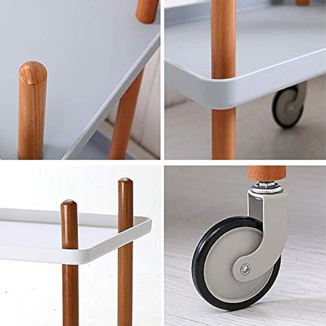 Trolley,Cart,Household Multi-Layer Trolleys,Cart Storage Shelf Solid Wood Frame Wheels Multifunction for Bathroom, Kitchen, Office, 3 Colors, 2 Sizes,49.7X34.7X57.6Cm-uRv1zVvu