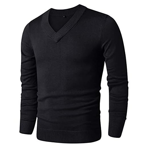LTIFONE Mens Slim Comfortably Knitted Long Sleeve V-Neck Sweaters (Black,L)