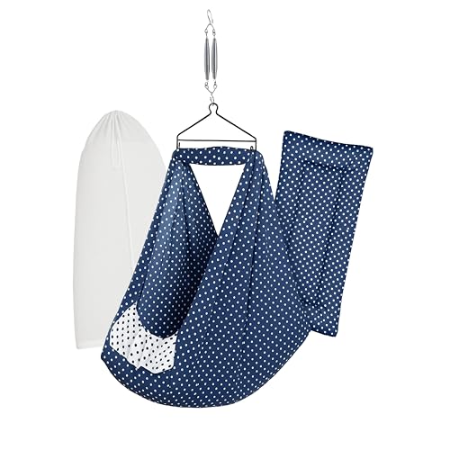 Image of Baby Swing Cradle (Jhula) for Newborns - Cloth Cradle with Removable Mattress, Mosquito Net, Spring & Triangle Hanger | Up to 15 kg | (Navy Dot)