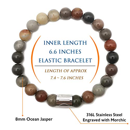 Morchic Ocean Jasper Natural Gemstone Stretch Bracelet For Women Men Unisex, Genuine Energy Stone 8Mm Beads, Classic Simple Design Cuff Birthday Gift 7.5 Inch #TOP2