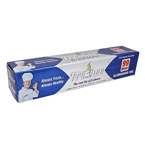 Image of Freshee 99m Aluminium Silver Kitchen Foil Roll Paper Pack 2|11 Micron Thick|Food wrap|Disposable Food Parcel|Fresh Food|Food Grade