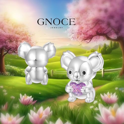 Image of GNOCE Embraces Heart Gemstone Bead Charms 925 Sterling Silver Rabbit Horse Triceratops Snake Monkey Cat Platypus Sloth Bear Pig Yak Ghost Matryoshka Doll Jewelry Gift for Women