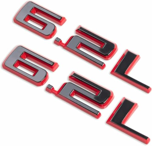 Image of 2pcs 6.2L Emblems 3D Hood Style Badge Logo Sticker Nameplate Letter Replacement for 1500 2500HD (Red Black)