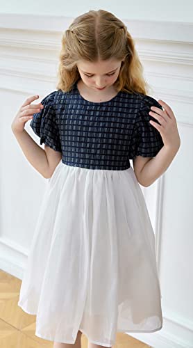 Smiling Pinker Girls Formal Pageant Dress Puff Sleeve Plaid A-Line Organza Dress(Blue,10 Years) #TOP2