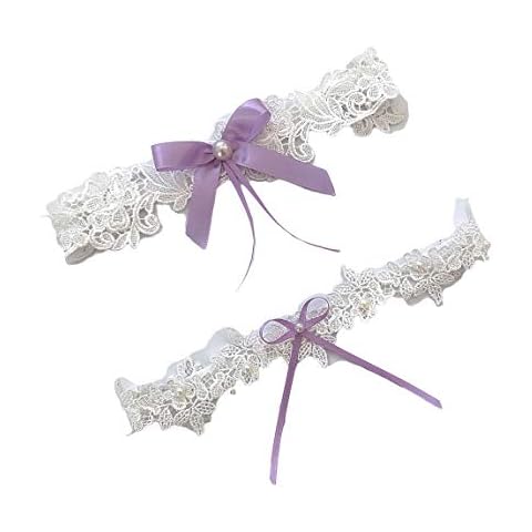 Women Wedding Bridal Garter Lace Belt Bridal Legs Ring JW22 (Lavender Bowknot) Cover